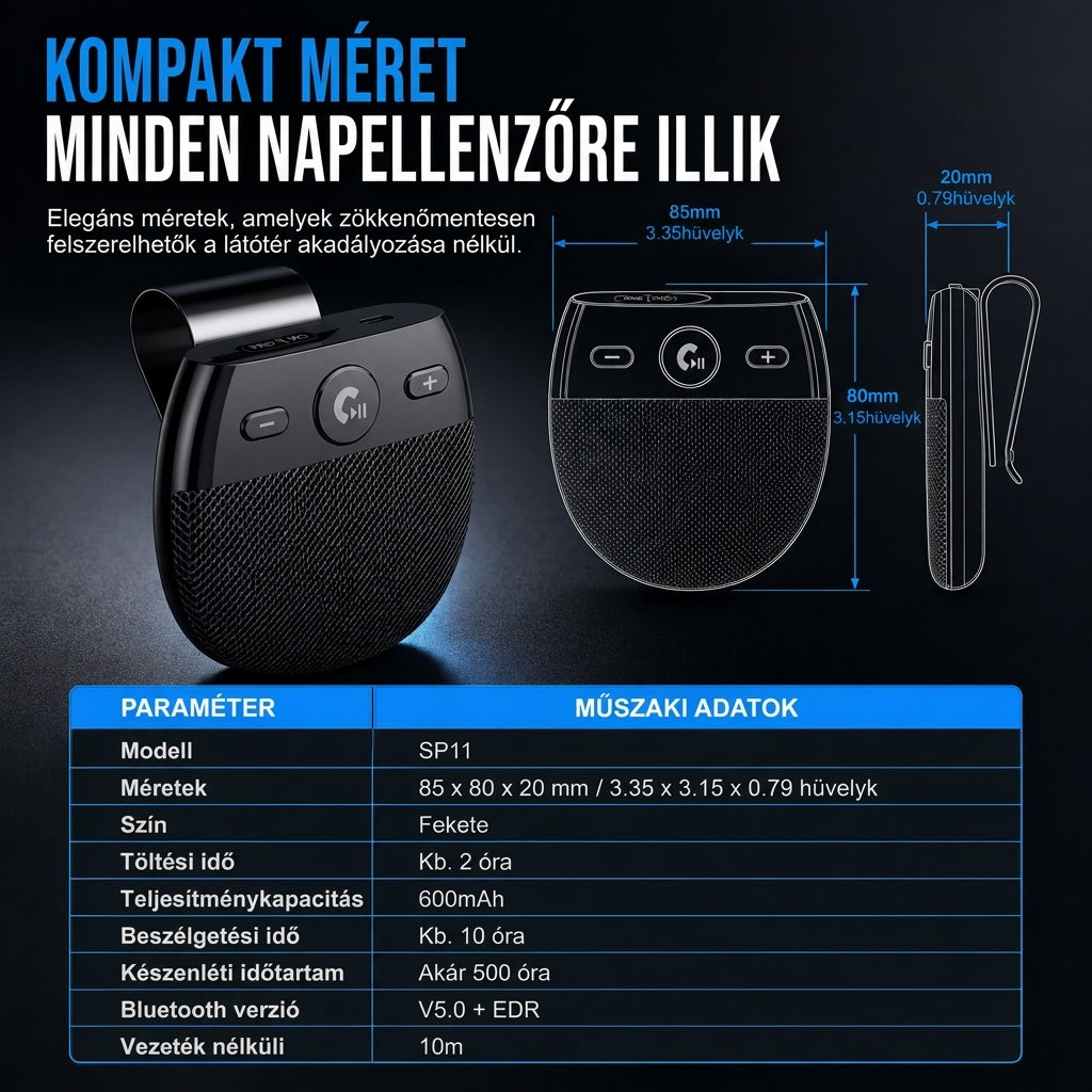 đ SP11 autĂł napellenzĆ Bluetooth kihangosĂtĂł, rezgĂ©sĂ©rzĂ©kelĆs automatikus bekapcsolĂĄs, A2DP tĂĄmogatĂĄs Ă©s hĂvĂłazonosĂtĂł hangos Ă©rtesĂtĂ©s