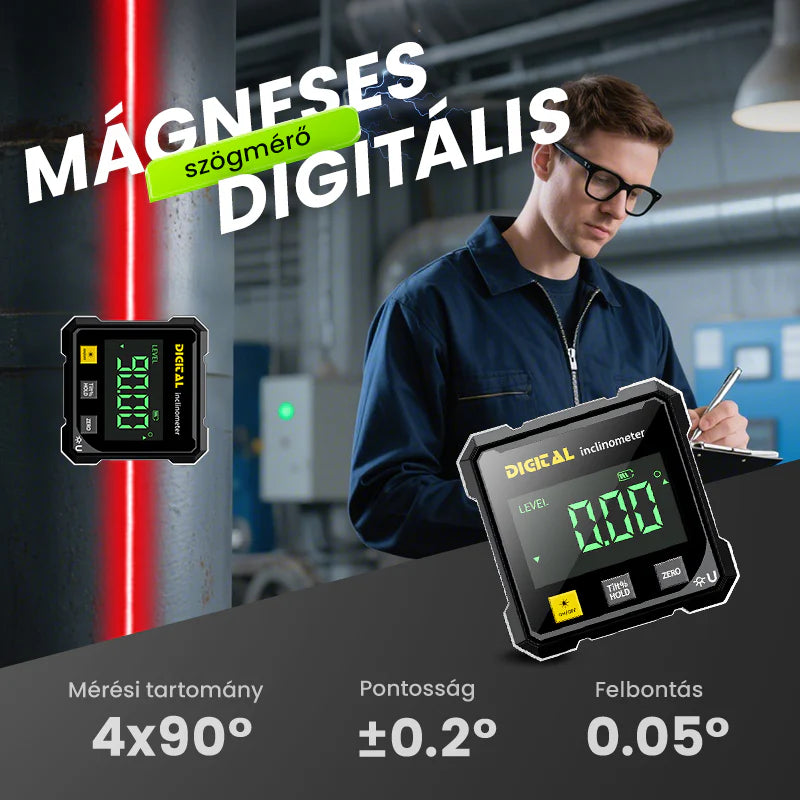 📐 Négyoldalas mágneses digitális szögmérő lézerrel 👷👍