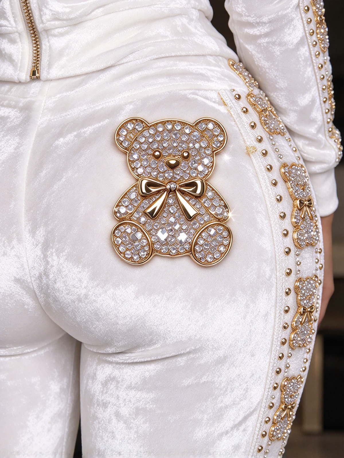 Women's Fashion Rhinestone Teddy Bear Two-Piece Set