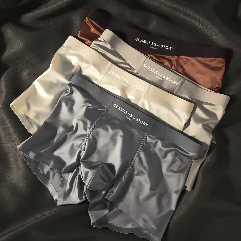 (3 db.) Elegáns Ice Silk Férfi Alsónemű a Mulberry Silk antimikrobiális férfi boxeralsóitól