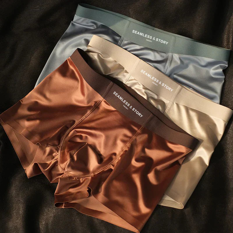 (3 db.) Elegáns Ice Silk Férfi Alsónemű a Mulberry Silk antimikrobiális férfi boxeralsóitól