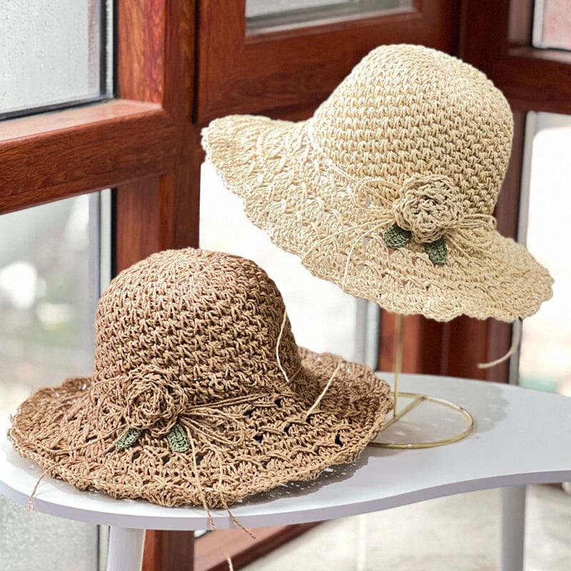 👒 Elegáns, kézzel kötött szalmakalap fodros részletekkel