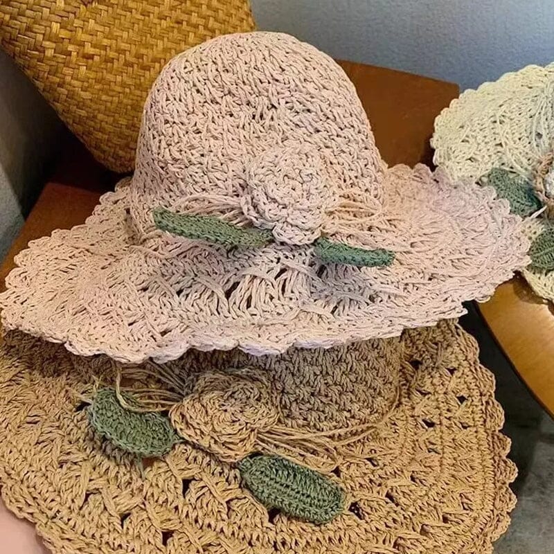 👒 Elegáns, kézzel kötött szalmakalap fodros részletekkel