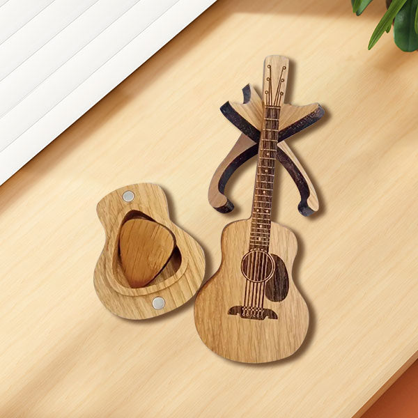 🔥 FORRÓ AKCIÓ 50% KEDVEZMÉNY 💖 Fa Akusztikus Gitár Pengető Doboz 🎁🎸