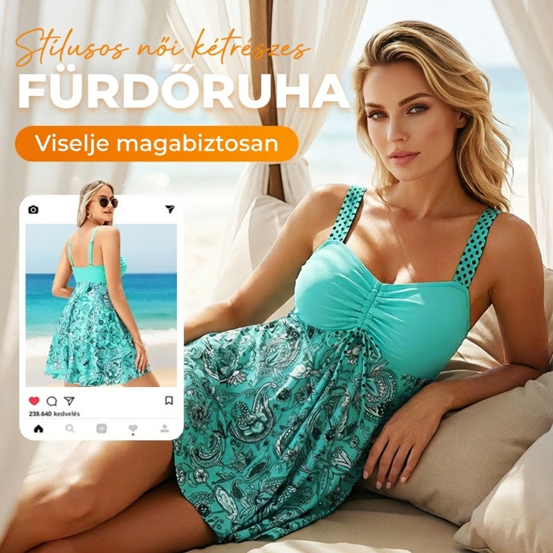 🔥👙【S-4XL】Ciánkék nyomtatott bikini fürdőruha