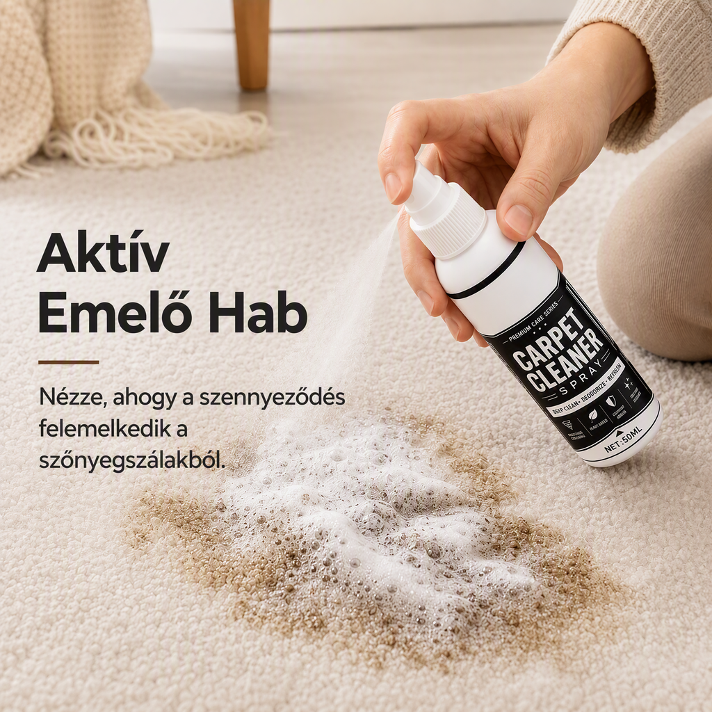 ⚡ Ipari hatékonyság, azonnali eredmény🧹 Szőnyegmélytisztító spray – mikrobuborék-technológia + anyagbarát | Szőnyegekhez, kanapékhoz és autó belső teréhez alkalmas, semlegesíti a kellemetlen szagokat ✨