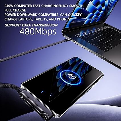 📱 240 W-os fonott gyorstöltő kábel beépített telefontartóval - Új 2026-os összecsukható, tartós USB-C Type-C kábel (2 db-os csomag)