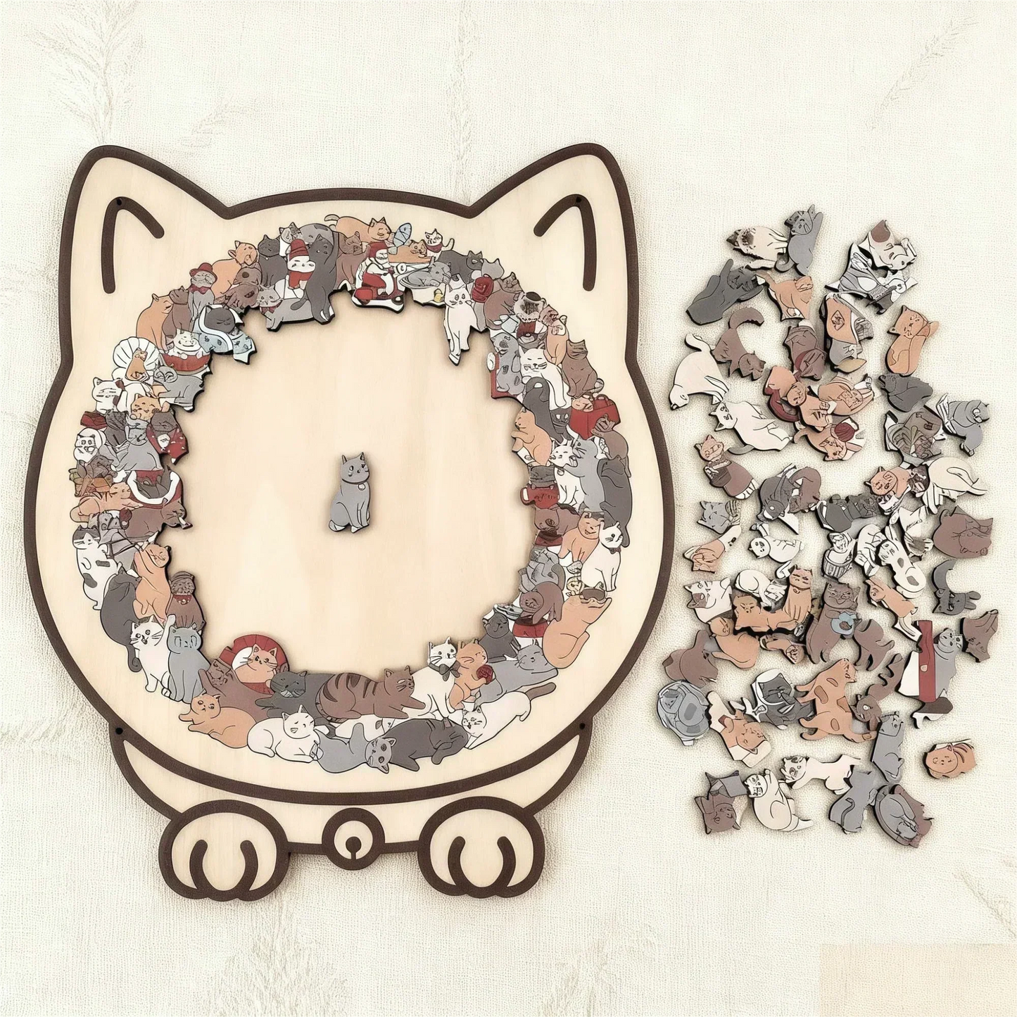 🎅🎄Fából készült macska alakú kirakó, 135 darabos, Morandi színekben🐱🎁
