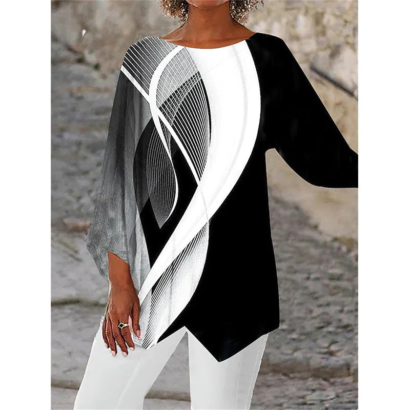 [S-5XL]Új 2025-ös mintás, kerek nyakú, hosszú ujjú ing