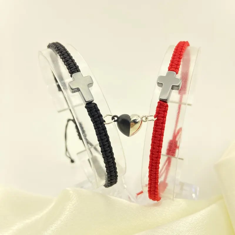 💕"Két szív, egy hit" - inspiráló keresztény karkötő kereszttel és Jézus áldását tartalmazó kártyával