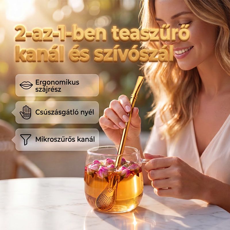 🥄 2-in-1 teaszűrő kanál szívószállal – Kompakt, könnyen használható 🔥