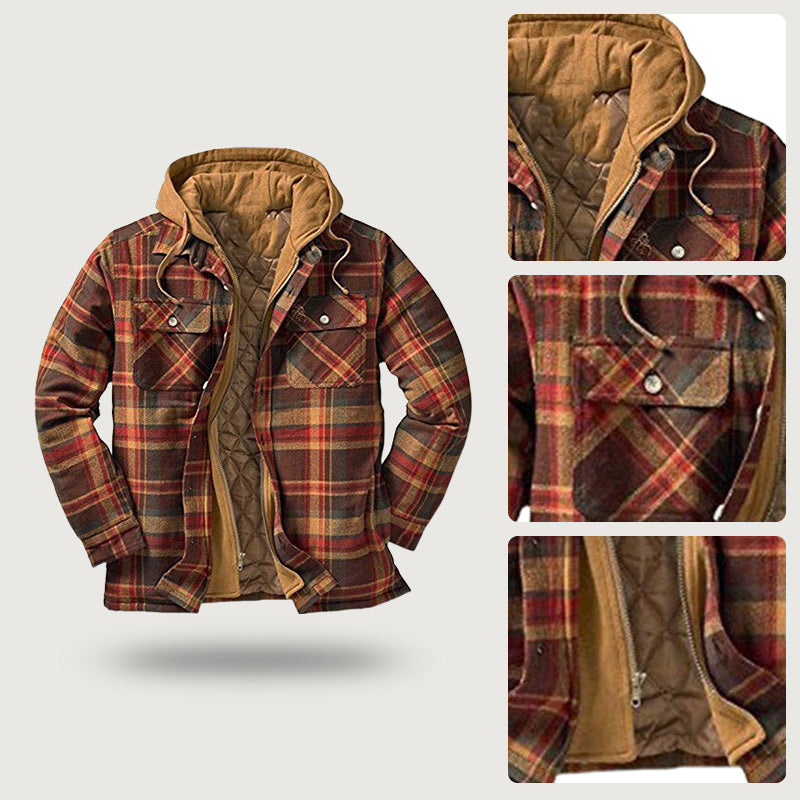 ❄️ Hideg napokra készült | Férfi kockás kabát kapucnival és steppelt béléssel ⚡ Ingyenes szállítás