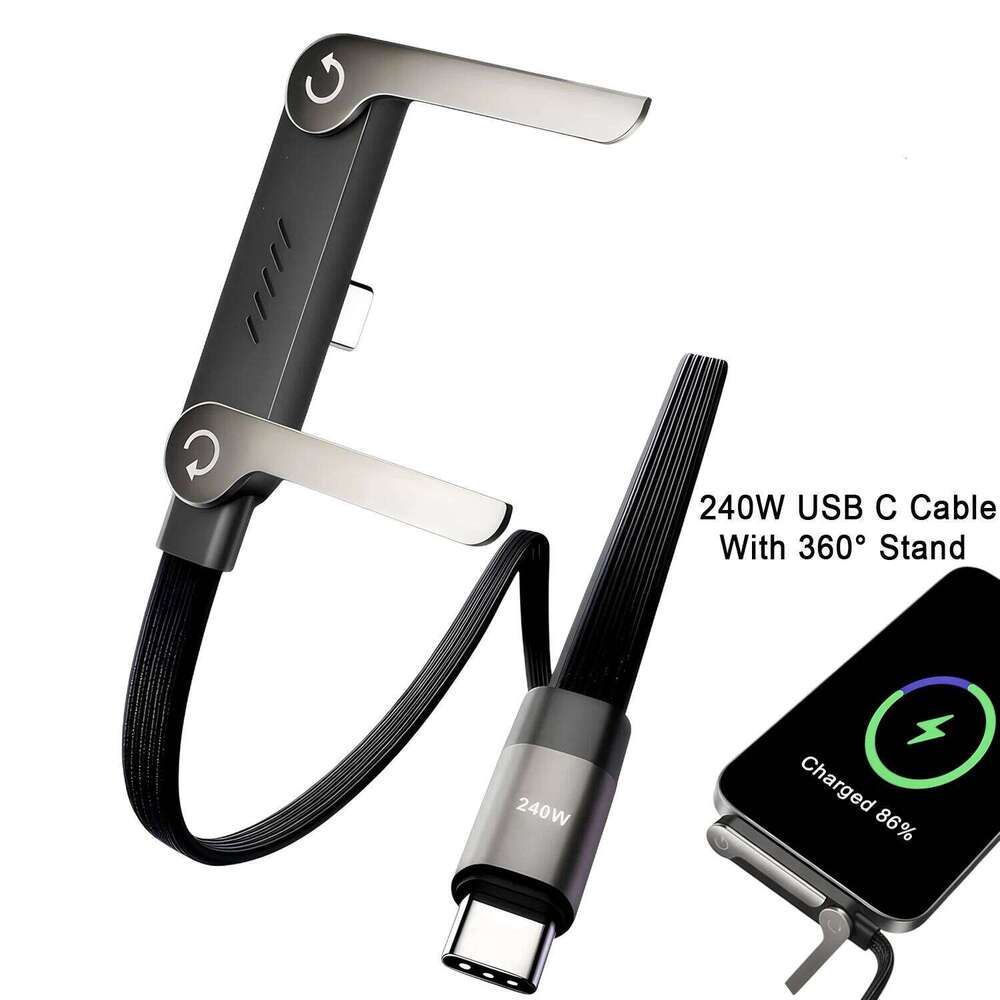 📱 240 W-os fonott gyorstöltő kábel beépített telefontartóval - Új 2026-os összecsukható, tartós USB-C Type-C kábel (2 db-os csomag)