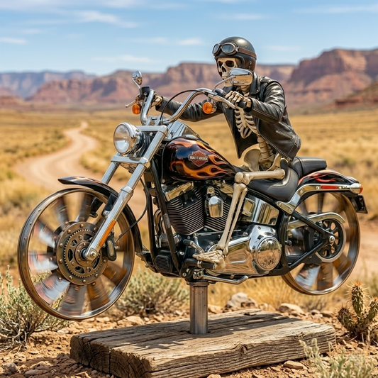 Csontvázbőr öltöny motorozás kerti szélmalomban