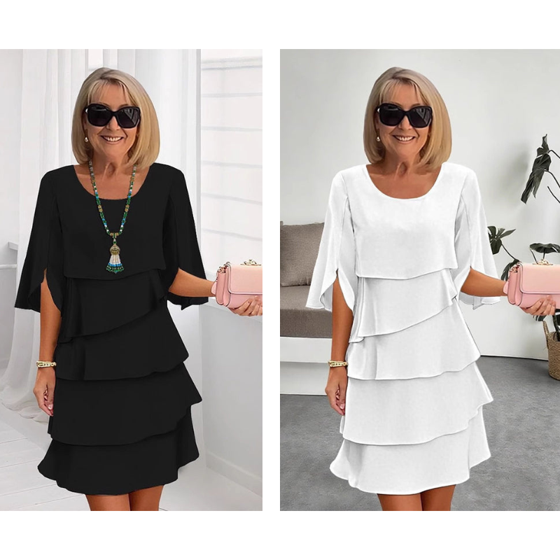 💥Elegáns, réteges, fodros ujjú női ruha