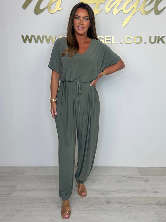 2025 Bawełniany kombinezon z dekoltem w serek i wiązaniem