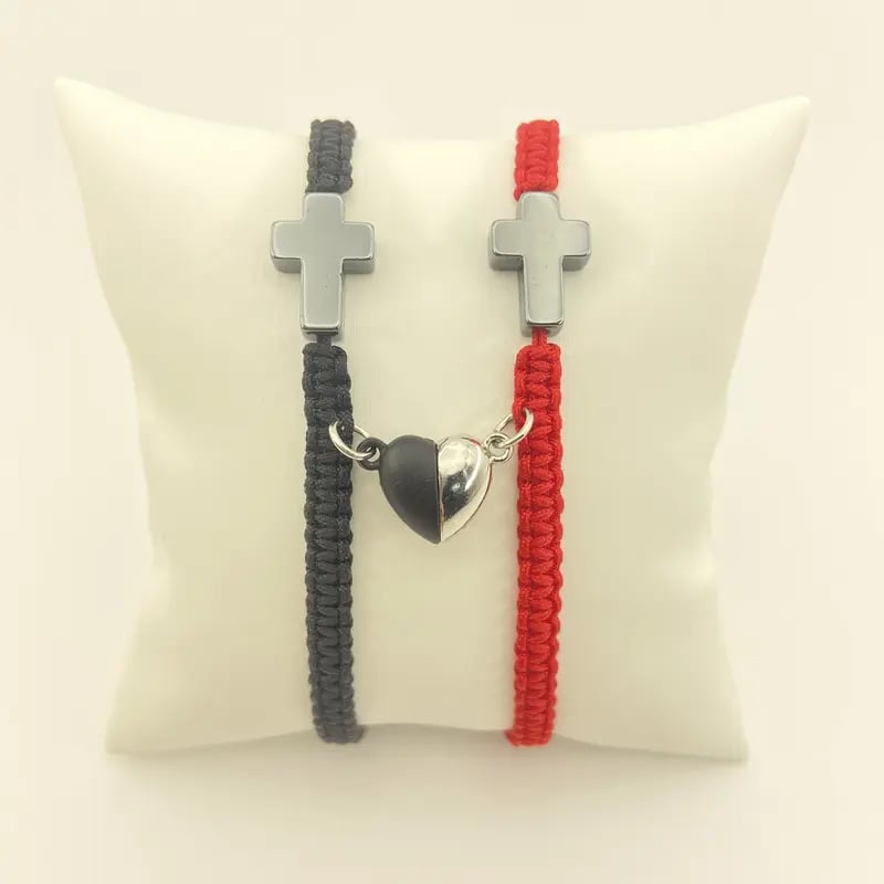 💕"Két szív, egy hit" - inspiráló keresztény karkötő kereszttel és Jézus áldását tartalmazó kártyával