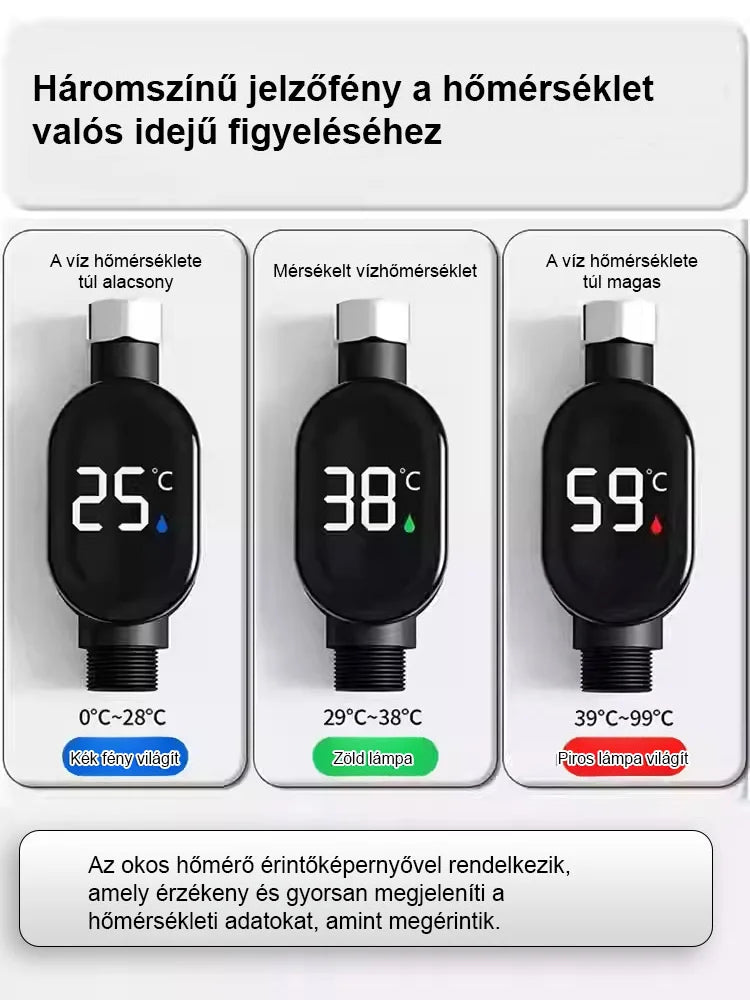 Intelligens vízálló zuhanyfej hőmérséklet-kijelzővel
