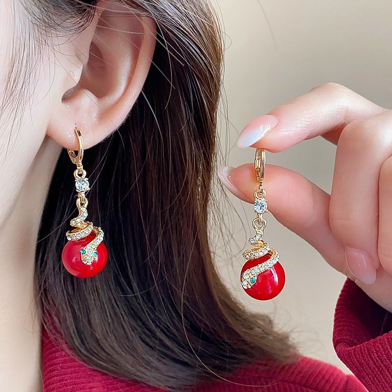 🐍Különleges újévi ajánlat🎀 Aranyozott gyöngyház kígyó fülbevaló