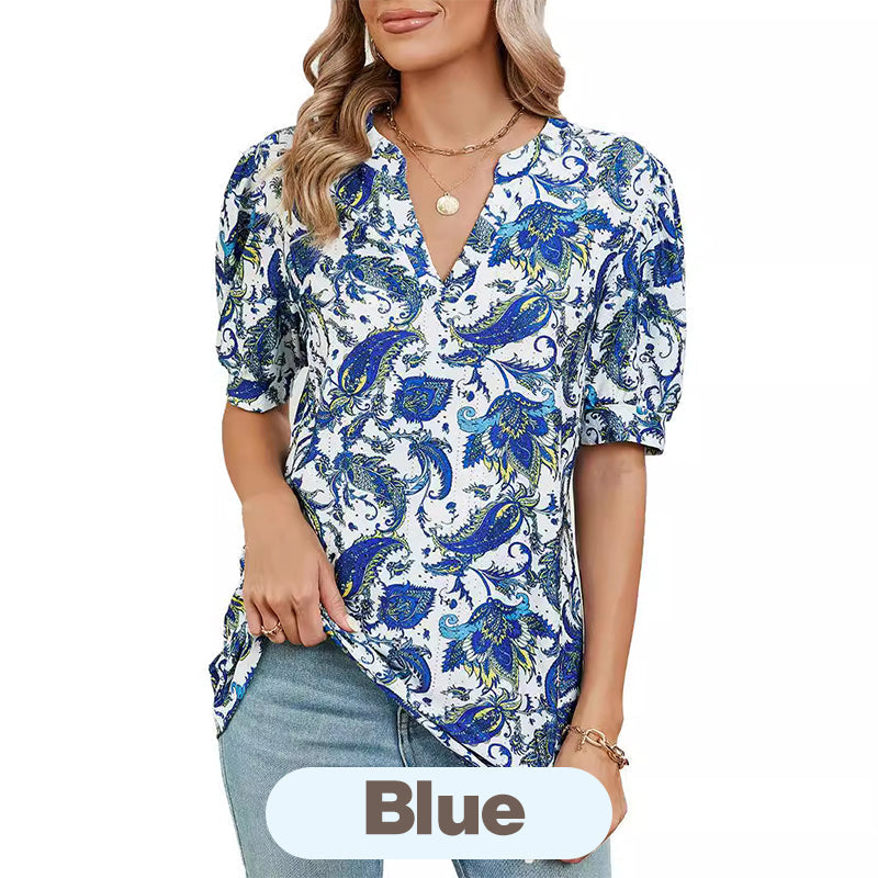 【M-2XL】🌸Női nyári V-nyakú nyomtatott felső