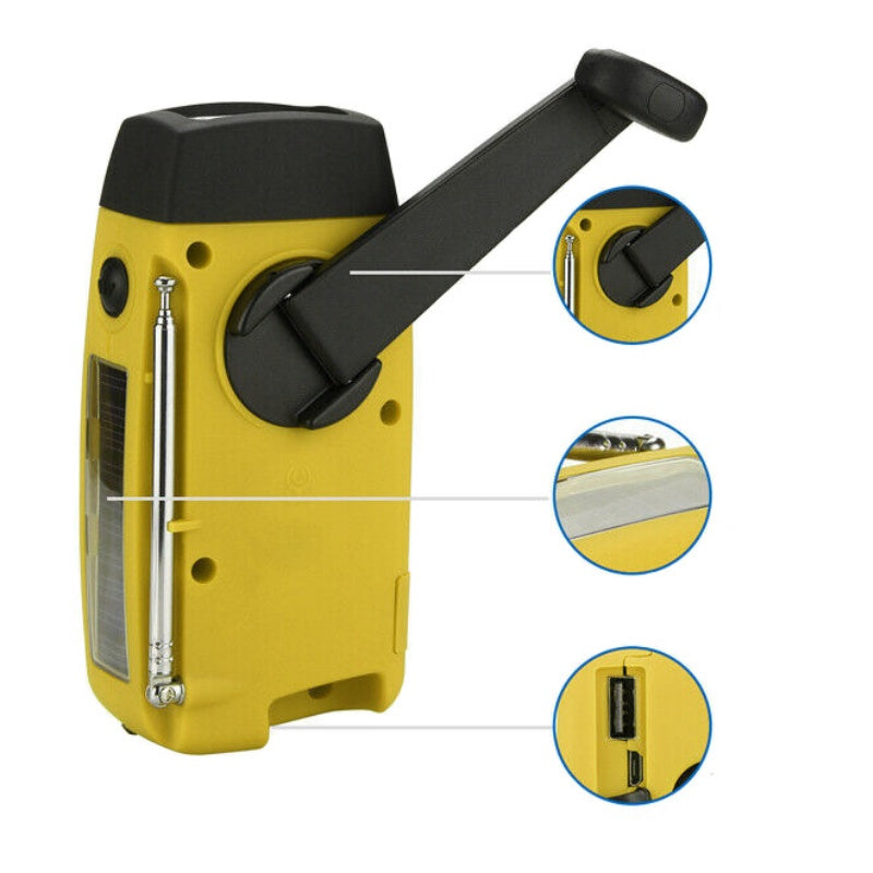 Többfunkciós, hordozható, napelemes vészjelző rádió