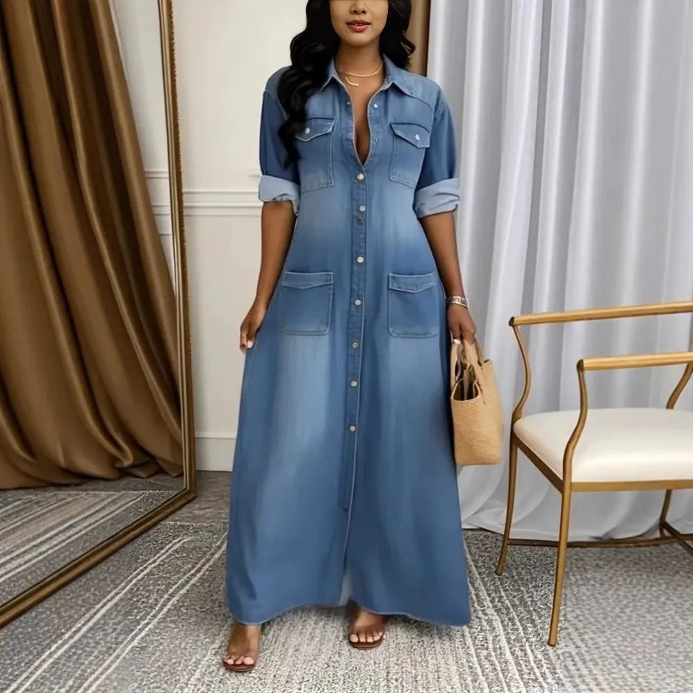 Női Button Down farmer Maxi ruha