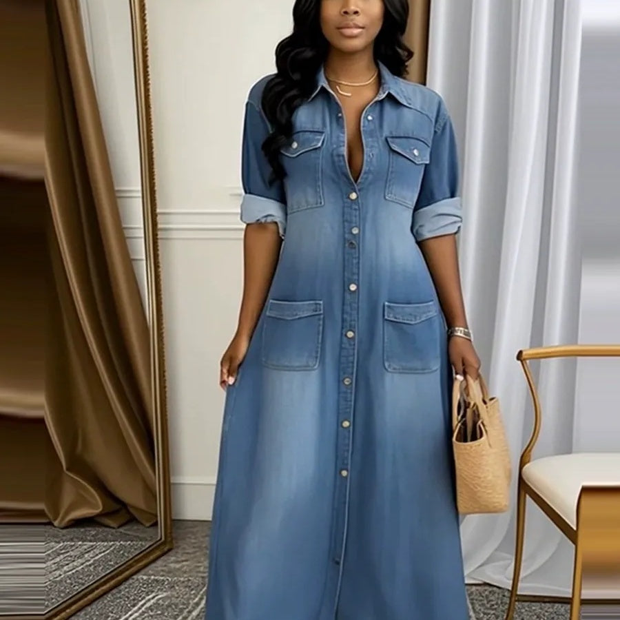 Női Button Down farmer Maxi ruha