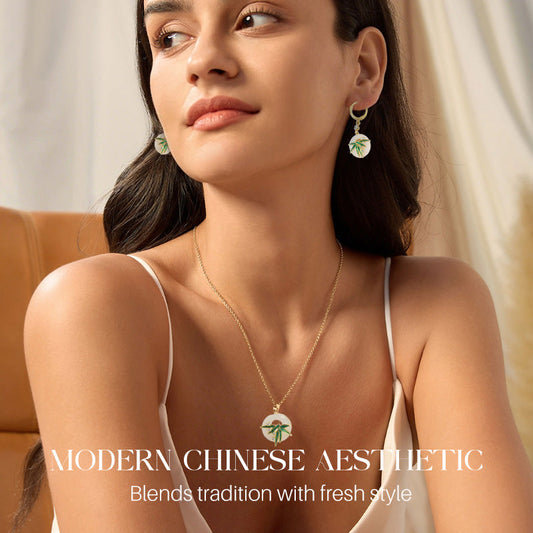 Modern, orientális stílusú bambusz fülbevalók és nyaklánc