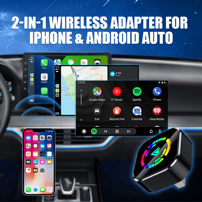 2 az 1-ben vezeték nélküli adapter iPhone és Android Auto eszközökhöz