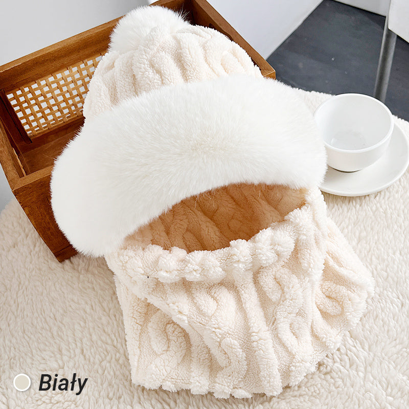 Női téli meleg, szélálló plüss sál sapka