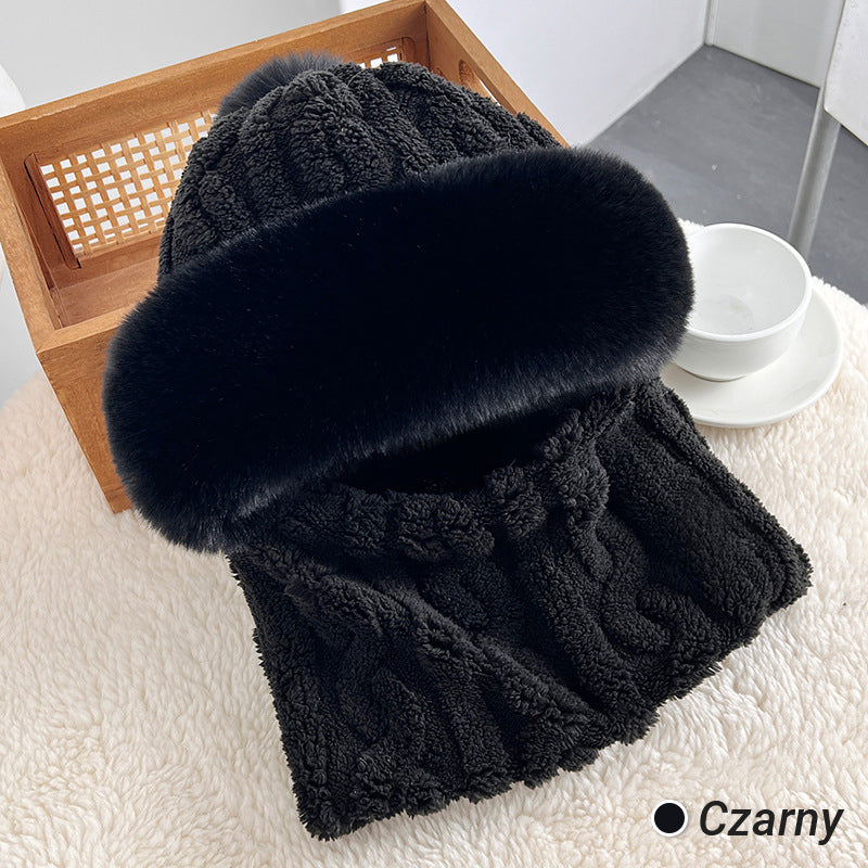 Női téli meleg, szélálló plüss sál sapka