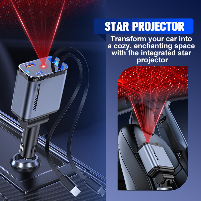 📱 Többfunkciós autós töltő gyorstöltéssel és visszahúzható kábellel | Minden okostelefonnal kompatibilis