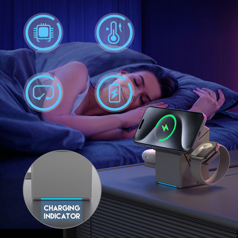 3 az 1-ben összecsukható mágneses vezeték nélküli töltőállomás