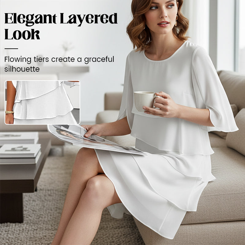 💥Elegáns, réteges, fodros ujjú női ruha