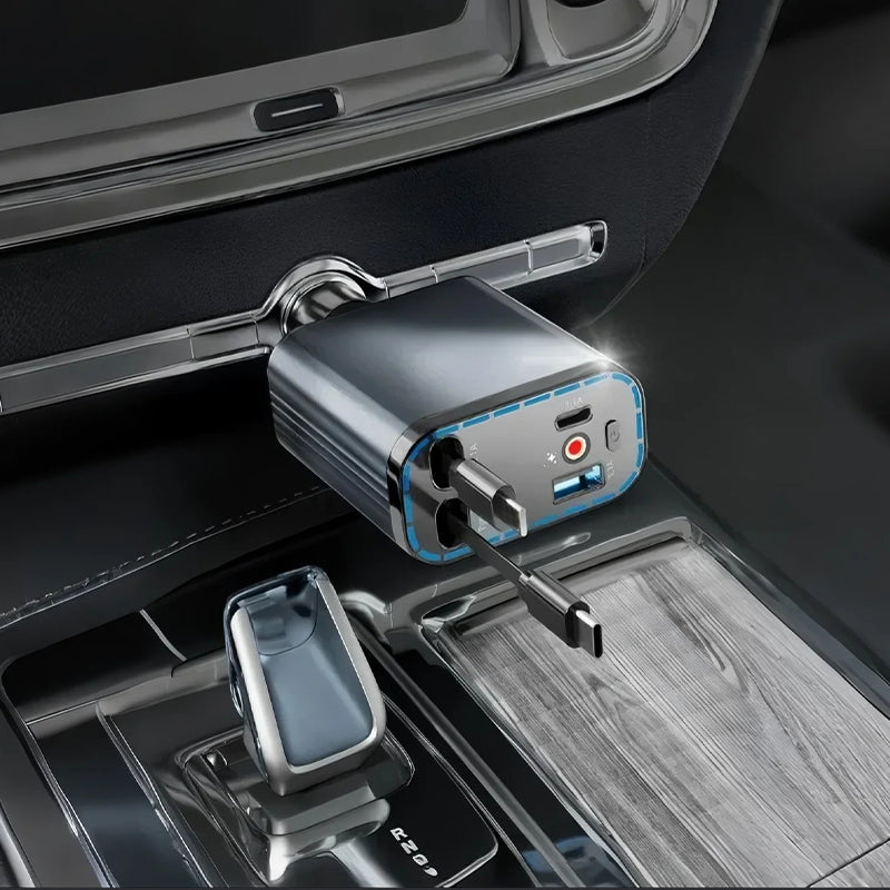 Ultragyors autós töltő visszahúzható kábelekkel és Starlight hangulatvilágítással