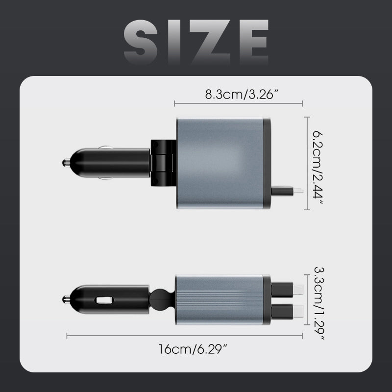 Ultragyors autós töltő visszahúzható kábelekkel és Starlight hangulatvilágítással