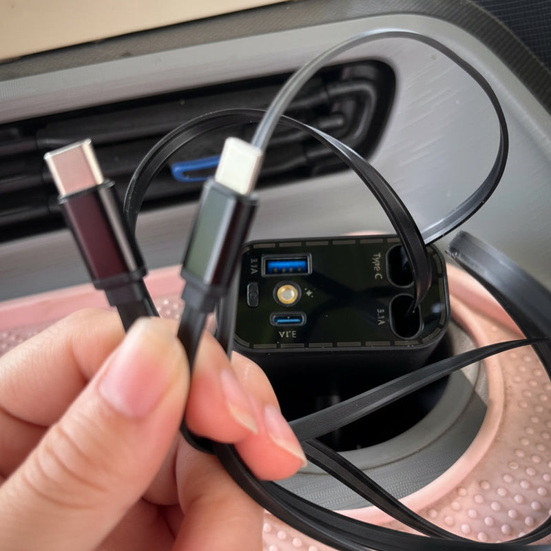 Ultragyors autós töltő visszahúzható kábelekkel és Starlight hangulatvilágítással