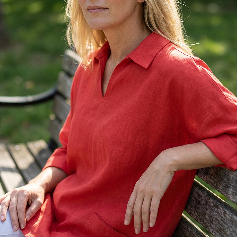 ✨🔥 2026-os újdonság – Női tunika V-nyakkal és gallérral, zsebekkel 👚