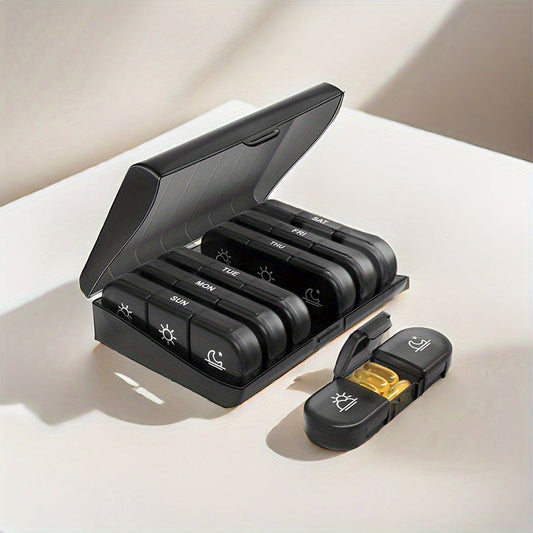 🧳 7 napos utazási tablettatartó – Könnyű, kivehető rekeszekkel