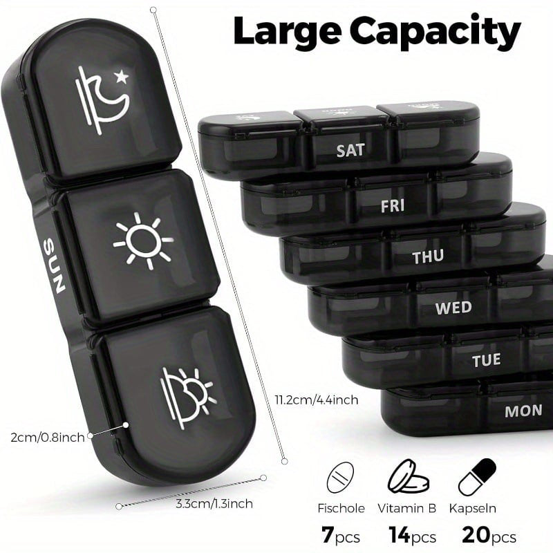 🧳 7 napos utazási tablettatartó – Könnyű, kivehető rekeszekkel
