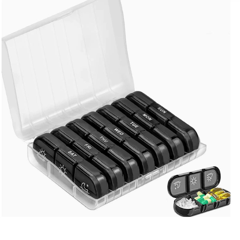 🧳 7 napos utazási tablettatartó – Könnyű, kivehető rekeszekkel