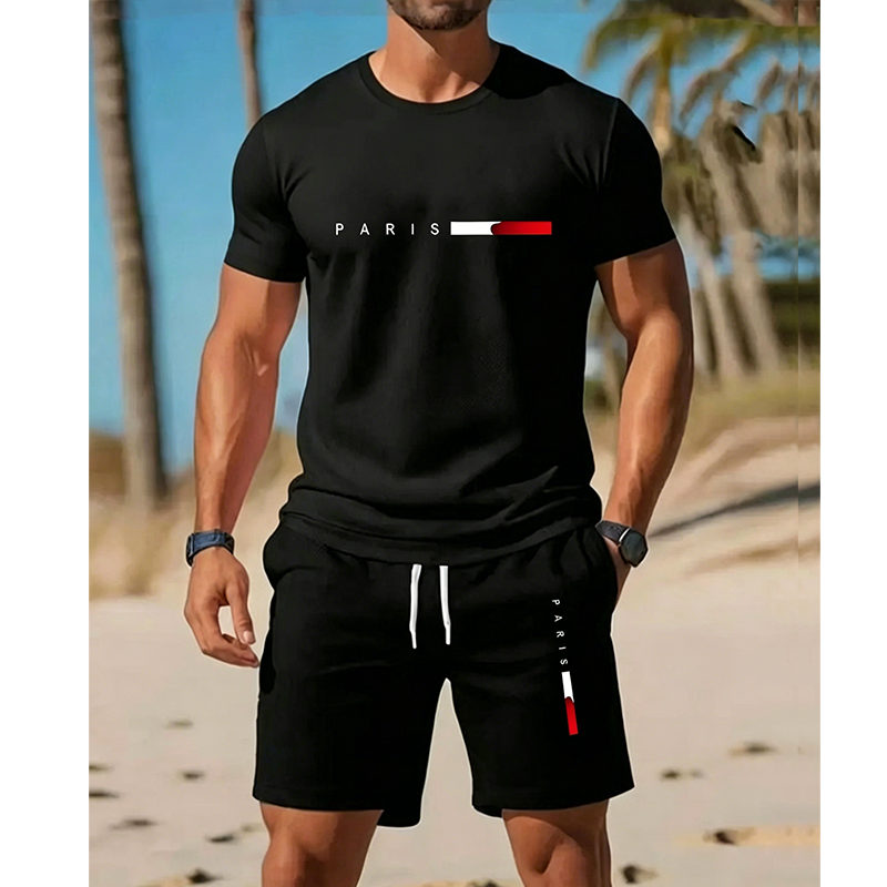 👕 MOST 30% KEDVEZMÉNY! ⏰ Férfi kétrészes mintás szett – Puha és lélegző – Laza szabás, tökéletes nyári kikapcsolódásra vagy hétköznapokra – Összeillő felső és rövidnadrág 🩳