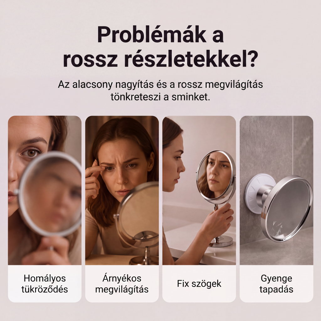 💄Időkorlátos 50% kedvezmény! 💡 10-szeres nagyítású sminktükör LED-fénnyel és tapadókoronggal