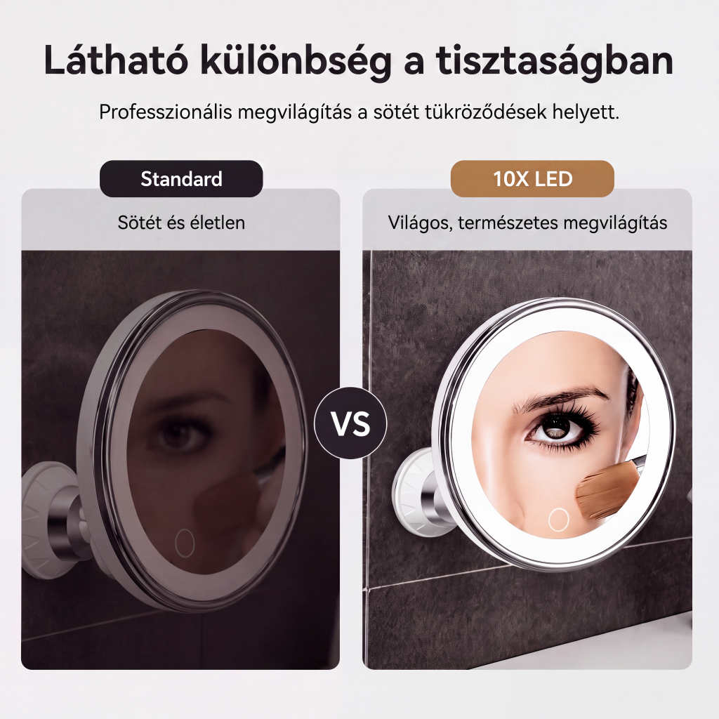 💄Időkorlátos 50% kedvezmény! 💡 10-szeres nagyítású sminktükör LED-fénnyel és tapadókoronggal