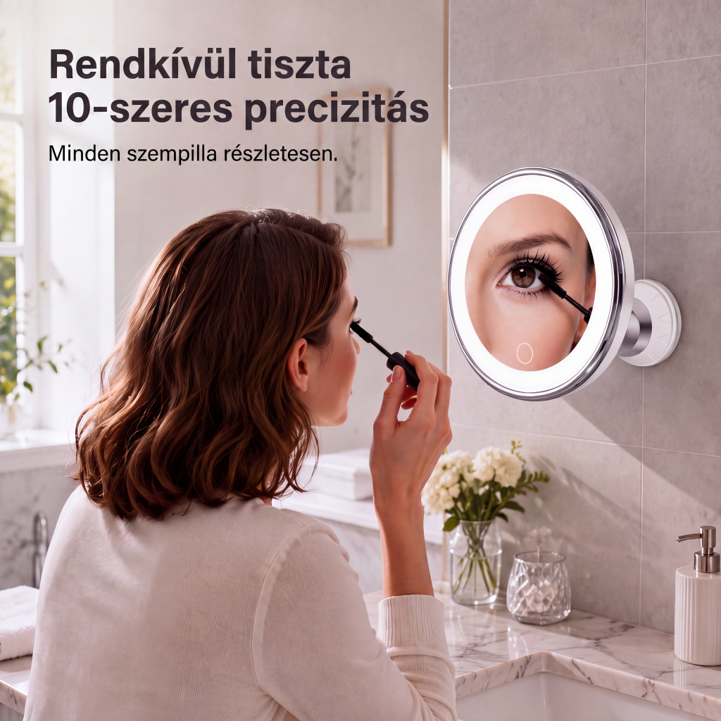 💄Időkorlátos 50% kedvezmény! 💡 10-szeres nagyítású sminktükör LED-fénnyel és tapadókoronggal