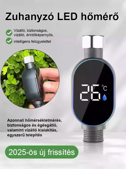 Intelligens vízálló zuhanyfej hőmérséklet-kijelzővel